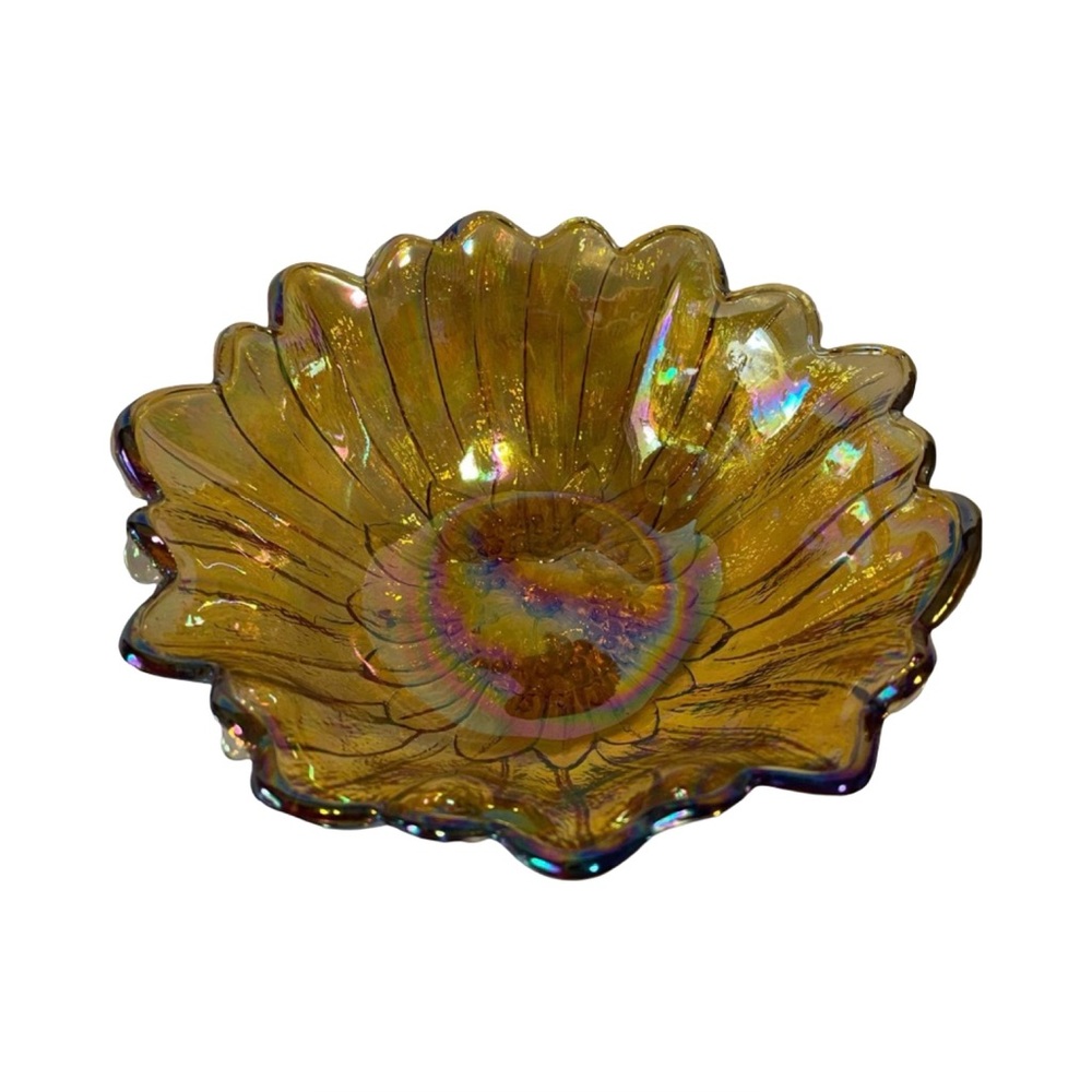 Amber Iridescent Carnival Glass Candy Dish from Indiana Glass Company